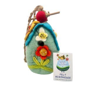 Wild Woolies Handmade Wool Felt Birdhouse Whimsical Flower & Bee Design NWT